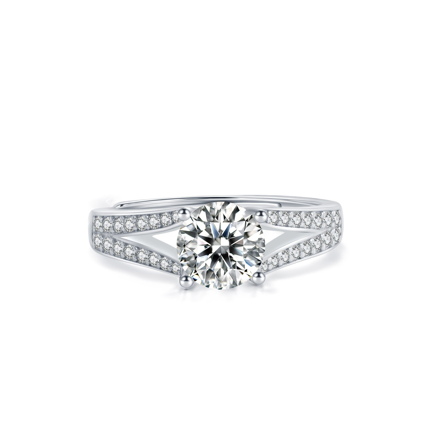 VVS Bague en argent sterling 925 Moissanite de haute qualité plaquée d'or blanc 14 carats