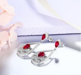 Bijoux en argent sterling 925 rubi pierres précieuses diamant boucles d'oreilles pendantes pour femme cristal rouge