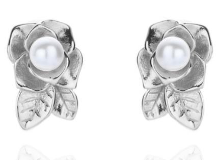 Boucles d'oreilles élégantes plaquées en argent sterling 925 avec perle rose