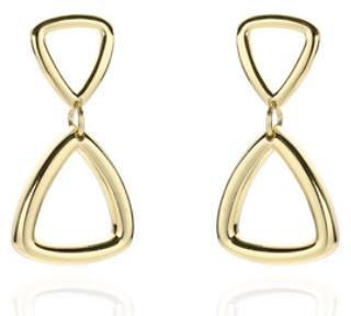 Boucles d'Oreilles Femme Double Triangle Argent Massif 925 Plaqué Or