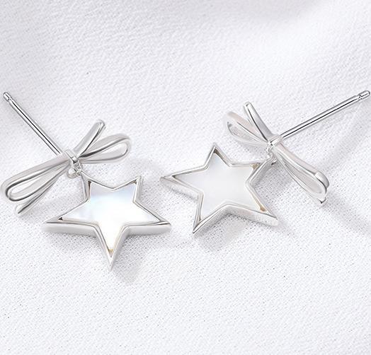 Boucles d'oreilles Bow Star Boucles d'oreilles en perles pour femmes plaquées en argent sterling 925