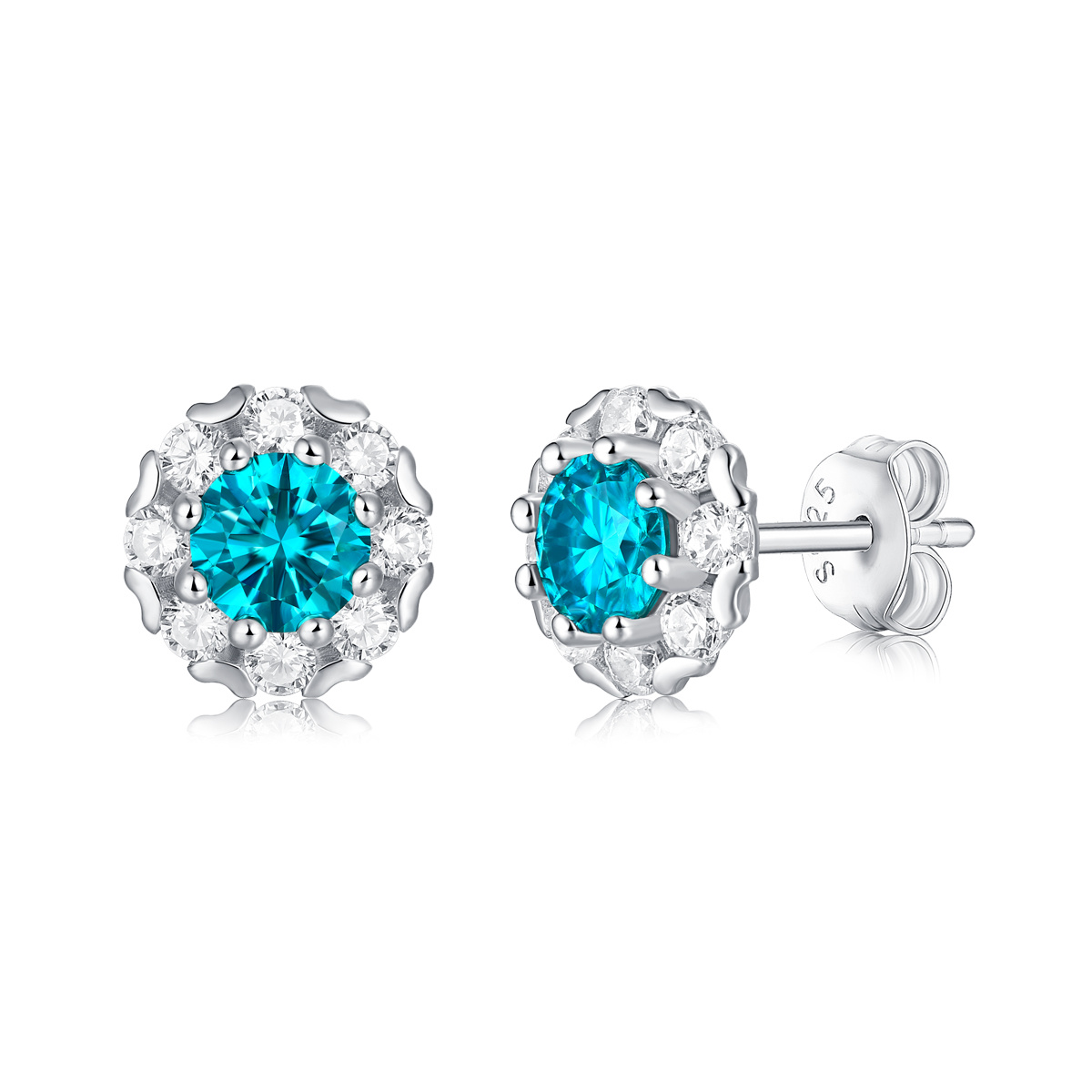 Boucles d'oreilles élégantes plaquées argent sterling 925 Blue Gem