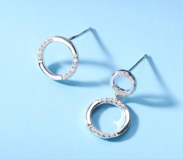 Boucles d'oreilles mignonnes en argent sterling plaqué or double circulaire asymétrique 925