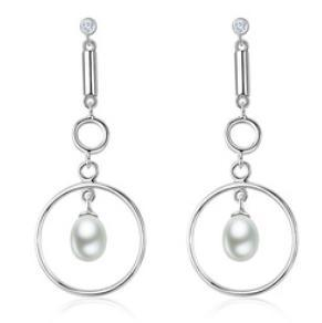 Boucles d'oreilles rondes en argent sterling 925 avec pendentif perle