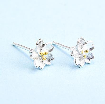 Boucles d'oreilles pour femme plaquées argent sterling 925 Cherry Blossom