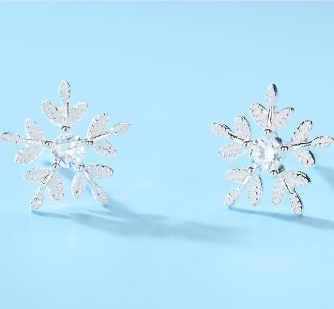 Boucles d'oreilles flocon de neige pour femmes plaquées en argent sterling Weather Series 925