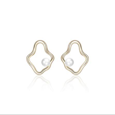 Boucles d'oreilles en perles pour femmes plaquées en argent sterling 925 irrégulières