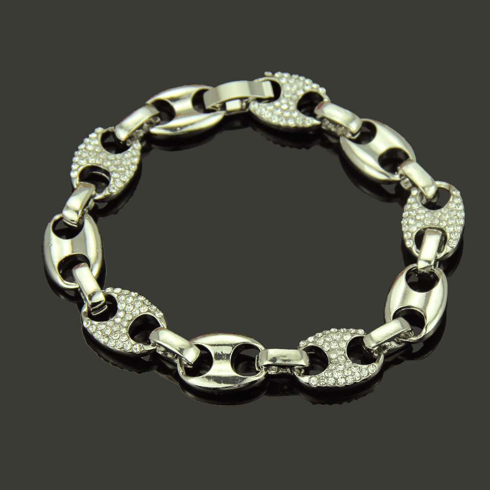 Bracelet Chaîne Cubaine Plaqué Or Fashion Strass Cristal Brillant