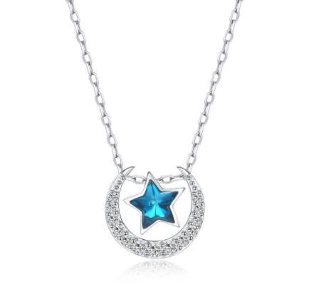 Le nouveau collier de diamants étoile à cinq branches 925 collier en argent sterling femme Zircon bleu