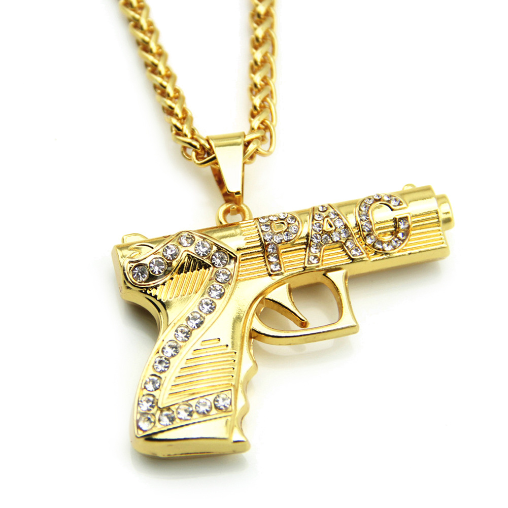 Hip Hop Pistolet Et Lettre Collier Pendentif Bijoux Fantaisie