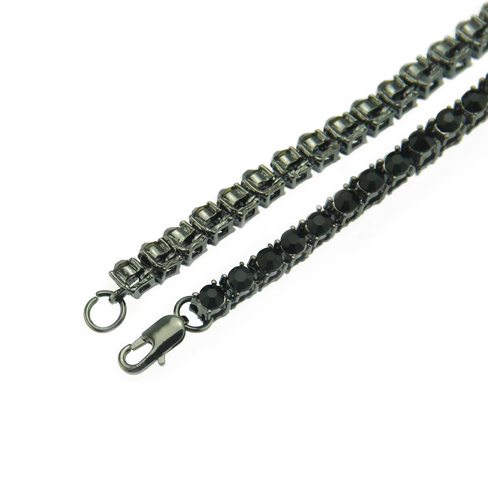 Collier noir en alliage de zinc à une rangée de strass Hip Hop