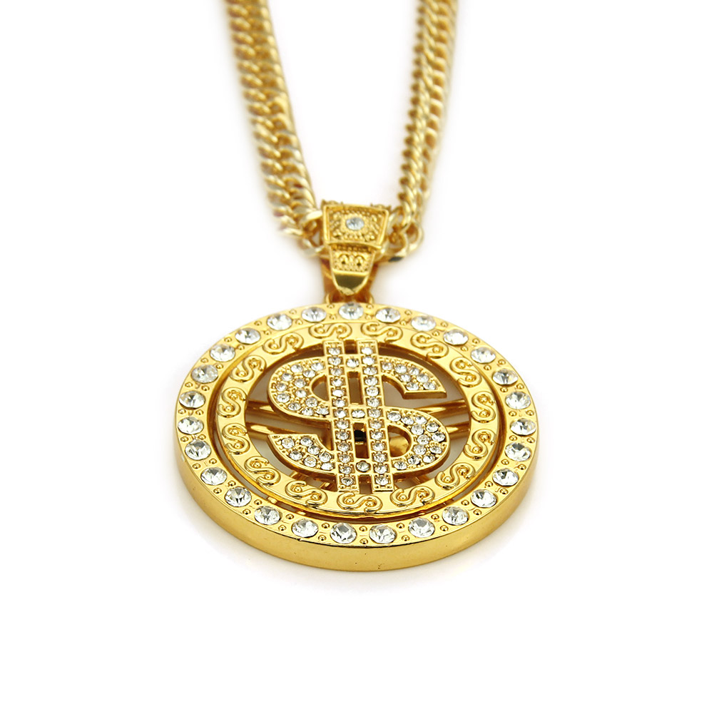 Collier pendentif dollar en or hip hop