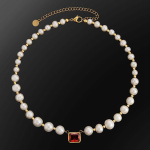 Collier de perles d'eau douce françaises, luxe léger, minorité, pendentif rubis émeraude, grossiste bijoux