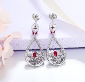 Bijoux en argent sterling 925 rubi pierres précieuses diamant boucles d'oreilles pendantes pour femme cristal rouge