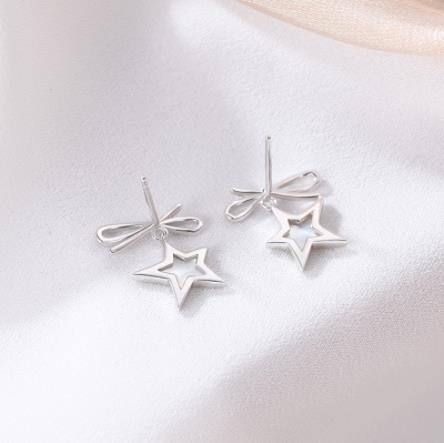 Boucles d'oreilles mignonnes pour femmes plaquées en argent sterling Bow Star 925