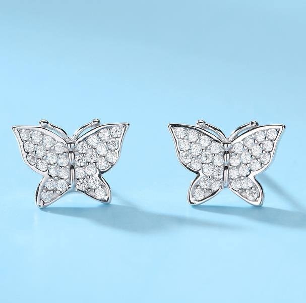 Boucles d'oreilles mignonnes pour femmes plaquées en argent sterling Moissanite Butterfly 925