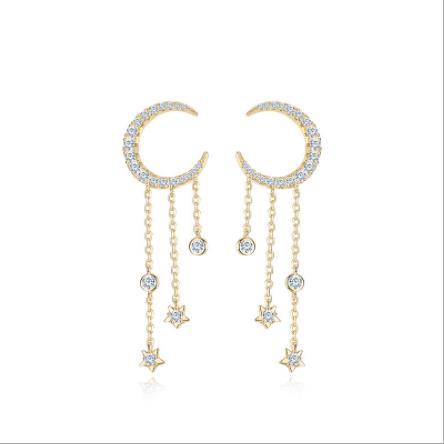 Boucles d'oreilles mignonnes pour femmes plaquées en argent sterling Moon Swing 925