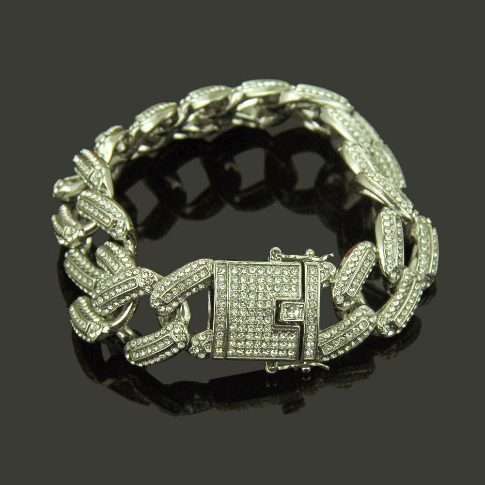 Iced Cuban Chain Fashion Brass Bracelet White Cubic Zirconia Jewelry Hip Hop Fashion