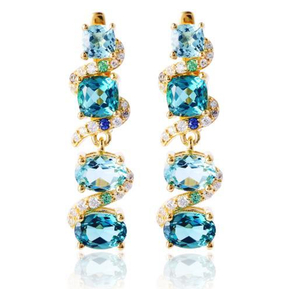 Boucles d'oreilles fantaisie en argent sterling 925 plaqué or 14 carats avec gemme bleue