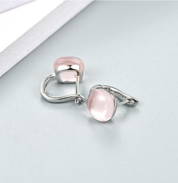 Boucles d'oreilles fantaisie en argent sterling 925 avec cristal rose clair