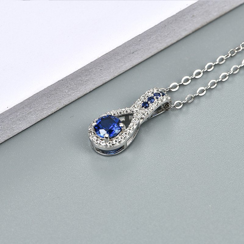 Blue Sapphie Sterling Silver Pendants Women Party Silver Jewelry Créé Saphir Casual Style Collier