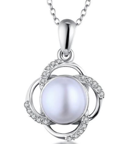 Zigzag Flower Freshwater Bride Pearl Pendant 925 Silver Necklace Set Mother