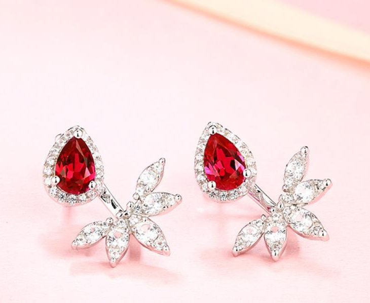 Boucles d'oreilles en rubis coupe poire Double Wear 925 Boucles d'oreilles romantiques Bijoux Cadeaux de la Saint-Valentin