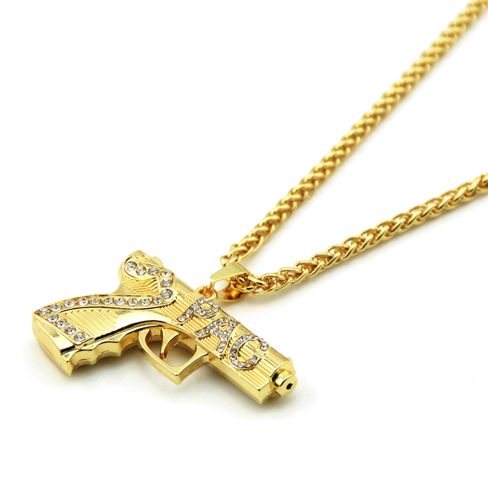 Hip Hop Pistolet Et Lettre Collier Pendentif Bijoux Fantaisie