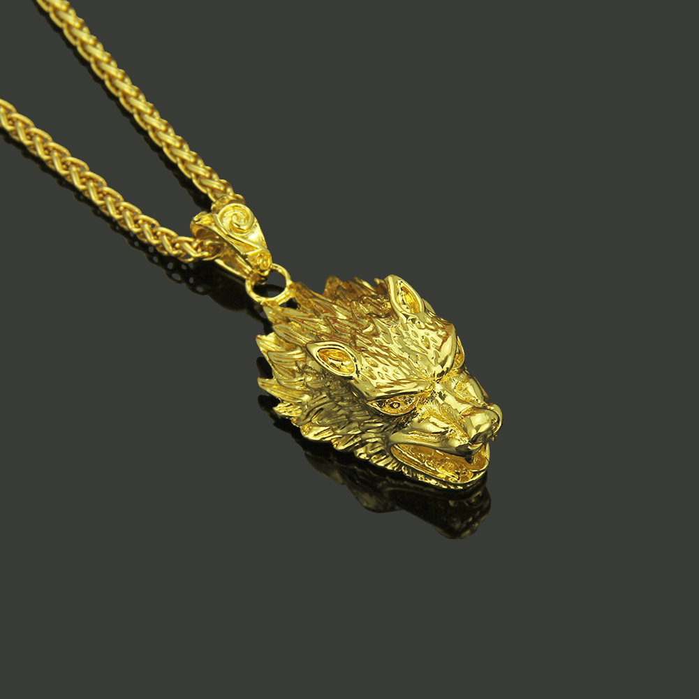 Collier pendentif tête de loup hip hop