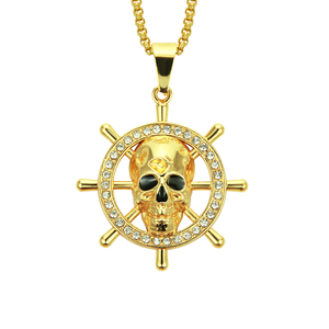 Hip Hop Pirate Skull Gouvernail Collier Pendentif