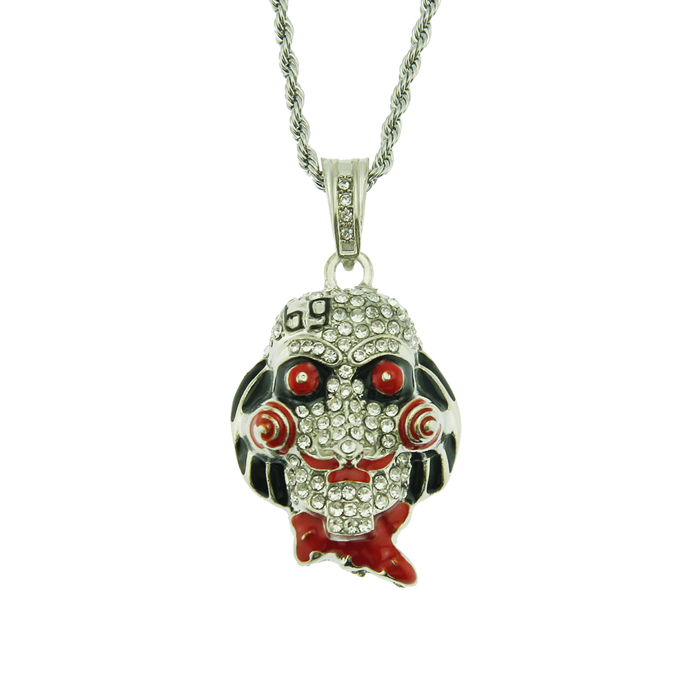 Collier Clown Hip Hop Incrusté d'un Pendentif en Cristal