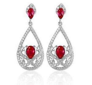 Bijoux en argent sterling 925 rubi pierres précieuses diamant boucles d'oreilles pendantes pour femme cristal rouge