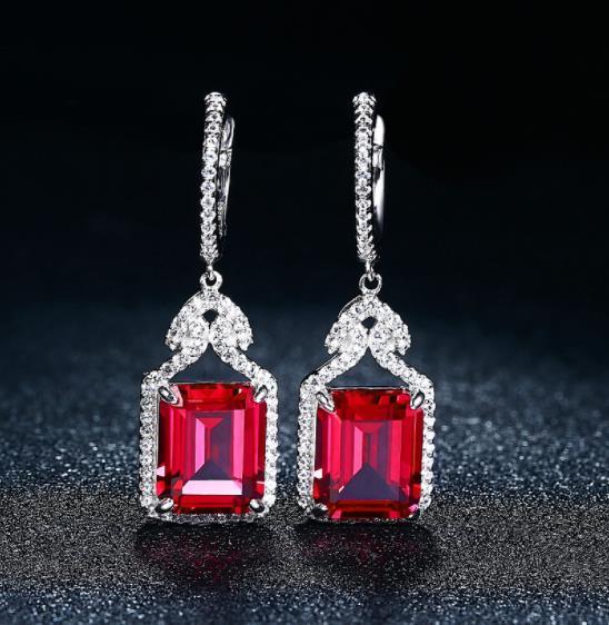 Boucles d'oreilles en argent Sterling véritable rubis rouge femmes Style charmant créé rubis octogone coupe bijoux de mariage cadeaux