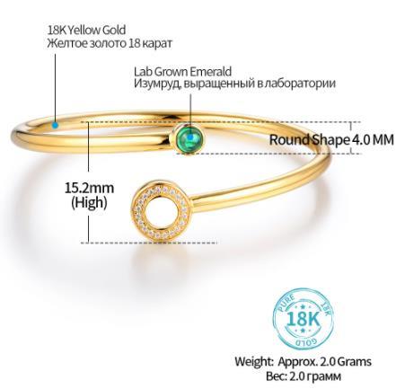 Cadeau de fiançailles romantique en or 18 carats pour femme avec bracelet émeraude grand-mère