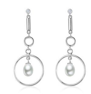 Boucles d'oreilles rondes en argent sterling 925 avec pendentif perle