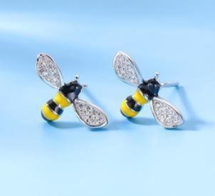 Boucles d'oreilles abeille en argent sterling plaqué or 925 Cute Animal Series