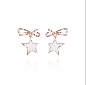 Boucles d'oreilles mignonnes pour femmes plaquées en argent sterling Bow Star 925