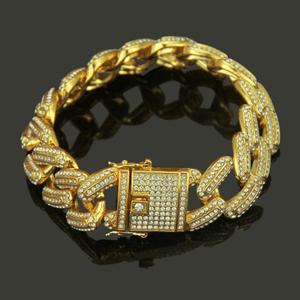 Glace Strass Or Miami Curb Cubain CZ Rappeur Hommes Hip Hop Bijoux Bracelet