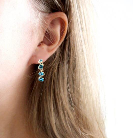 Boucles d'oreilles fantaisie en argent sterling 925 plaqué or 14 carats avec gemme bleue