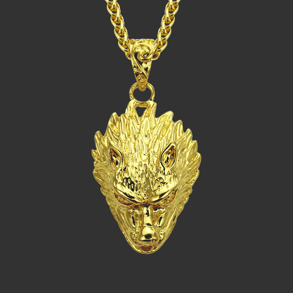 Hip Hop Tête d'un Wolfn Ecklace Pendentif Bijoux Fantaisie