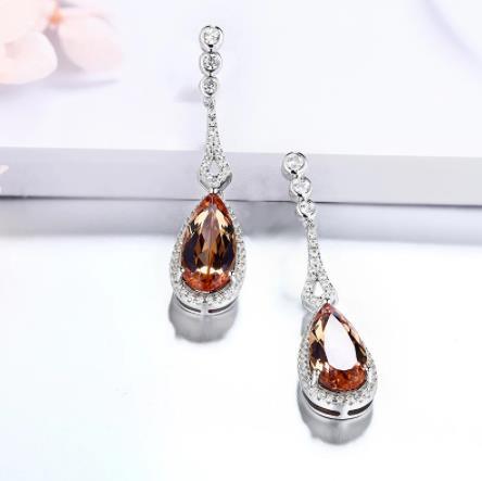 Boucles d'oreilles plaquées or en argent sterling 925 avec goutte d'eau élégante et gemme brune