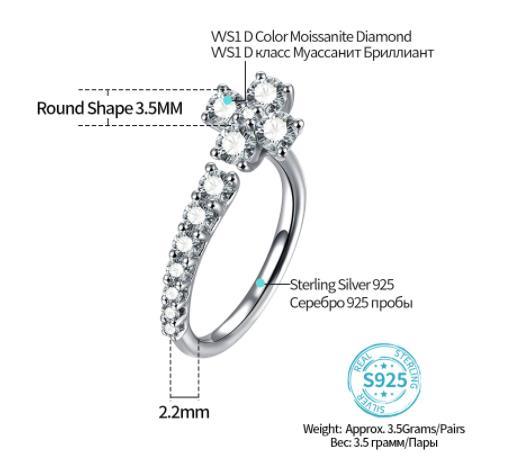 Bague réglable Moissanite en argent 925 de qualité supérieure