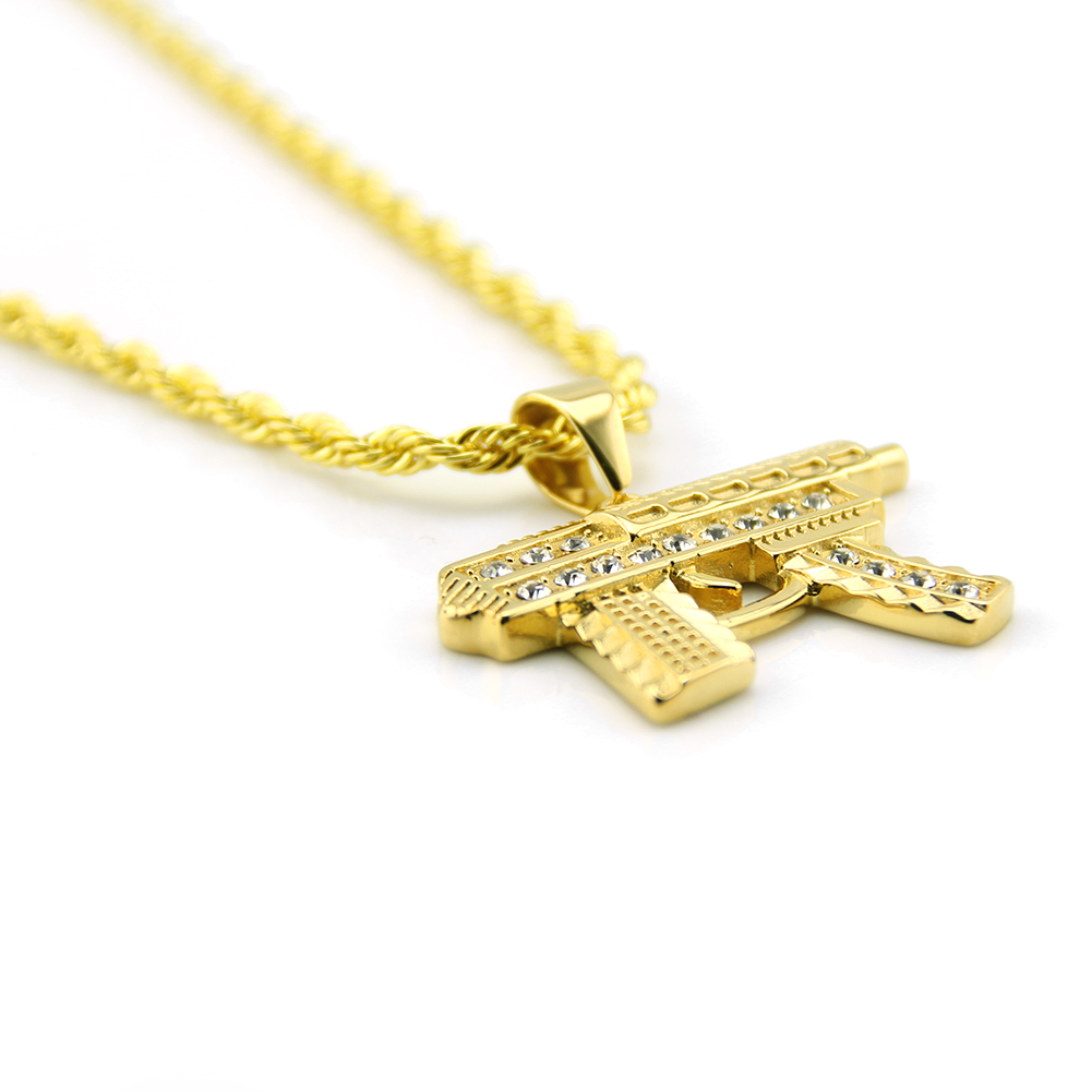 Collier Pendentif Pistolet Mitraillette Hip Hop