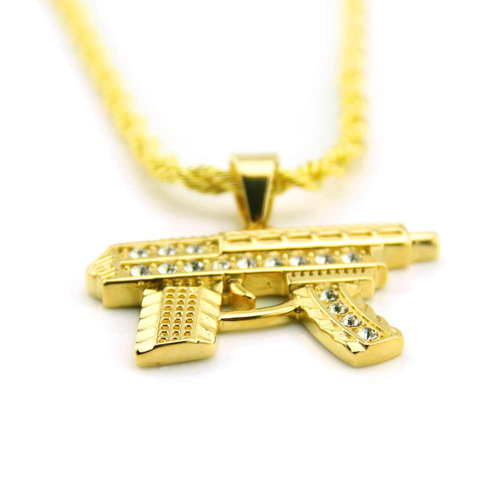 Collier Pendentif Pistolet Mitraillette Hip Hop