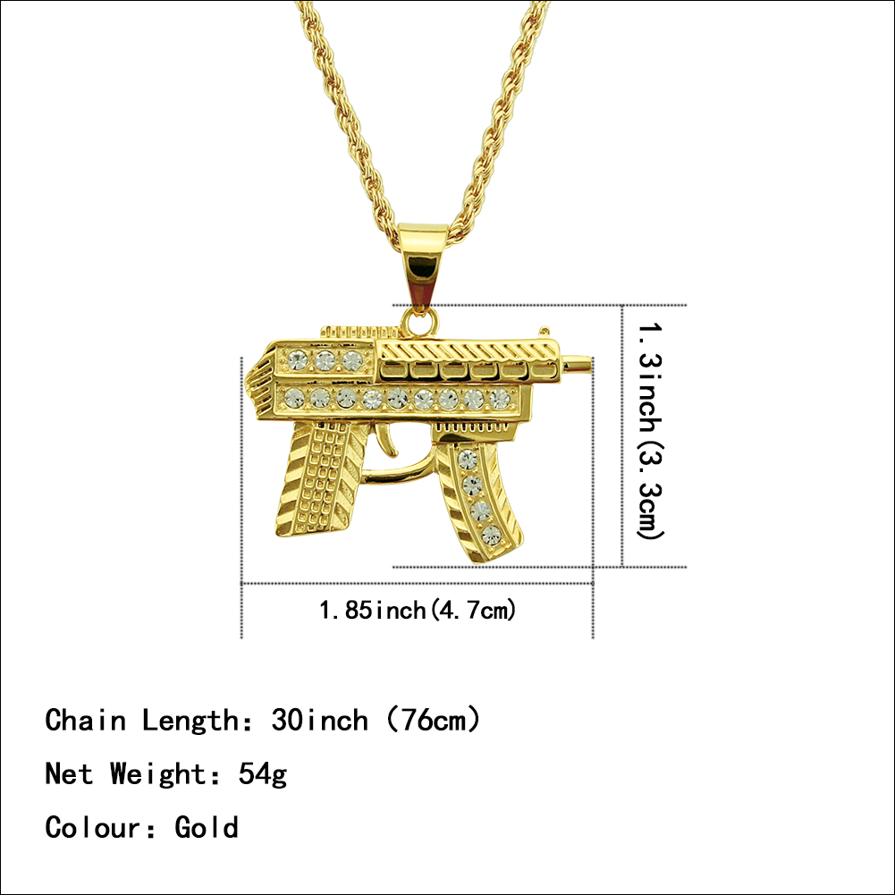 Collier Pendentif Pistolet Mitraillette Hip Hop