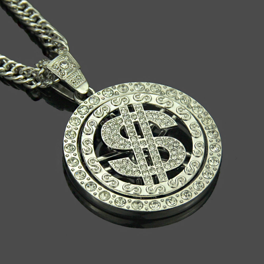 Collier pendentif dollar en argent hip hop