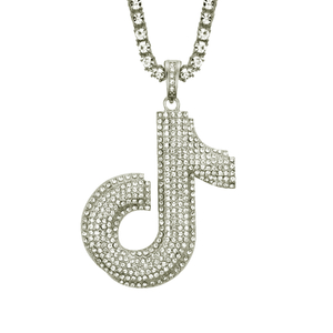 Collier Hip Hop Tik Tok en argent avec pendentif note