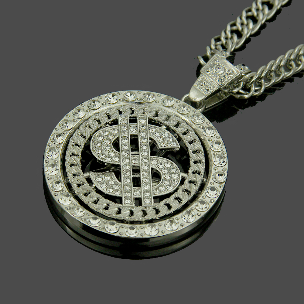 Pendentif Collier Dollar Rotatif Hip Hop