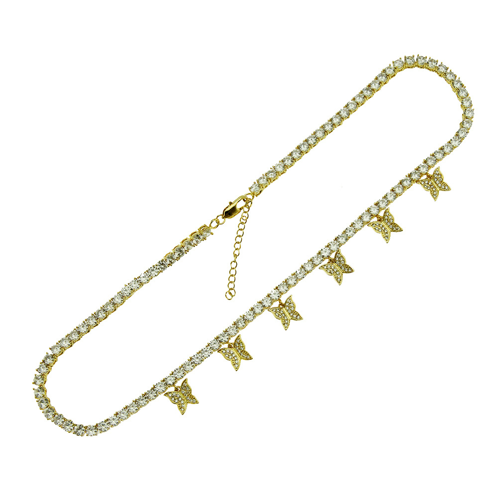 Hip Hop Zircon Papillons en Cuivre Collier Pendentif