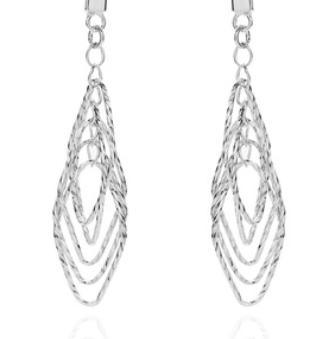 Boucles d'oreilles pour femme en argent sterling 925 avec chaîne fine en métal compliqué